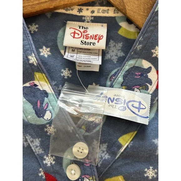 Vintage Disney Store Womens Pajamas Shirt Top Medium Flannel Eeyore Snow Globe - Picture 10 of 11